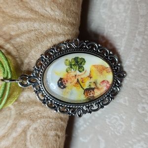 NEW!!! St Patricks cherub angel glass pendant, handmade, OOAK!